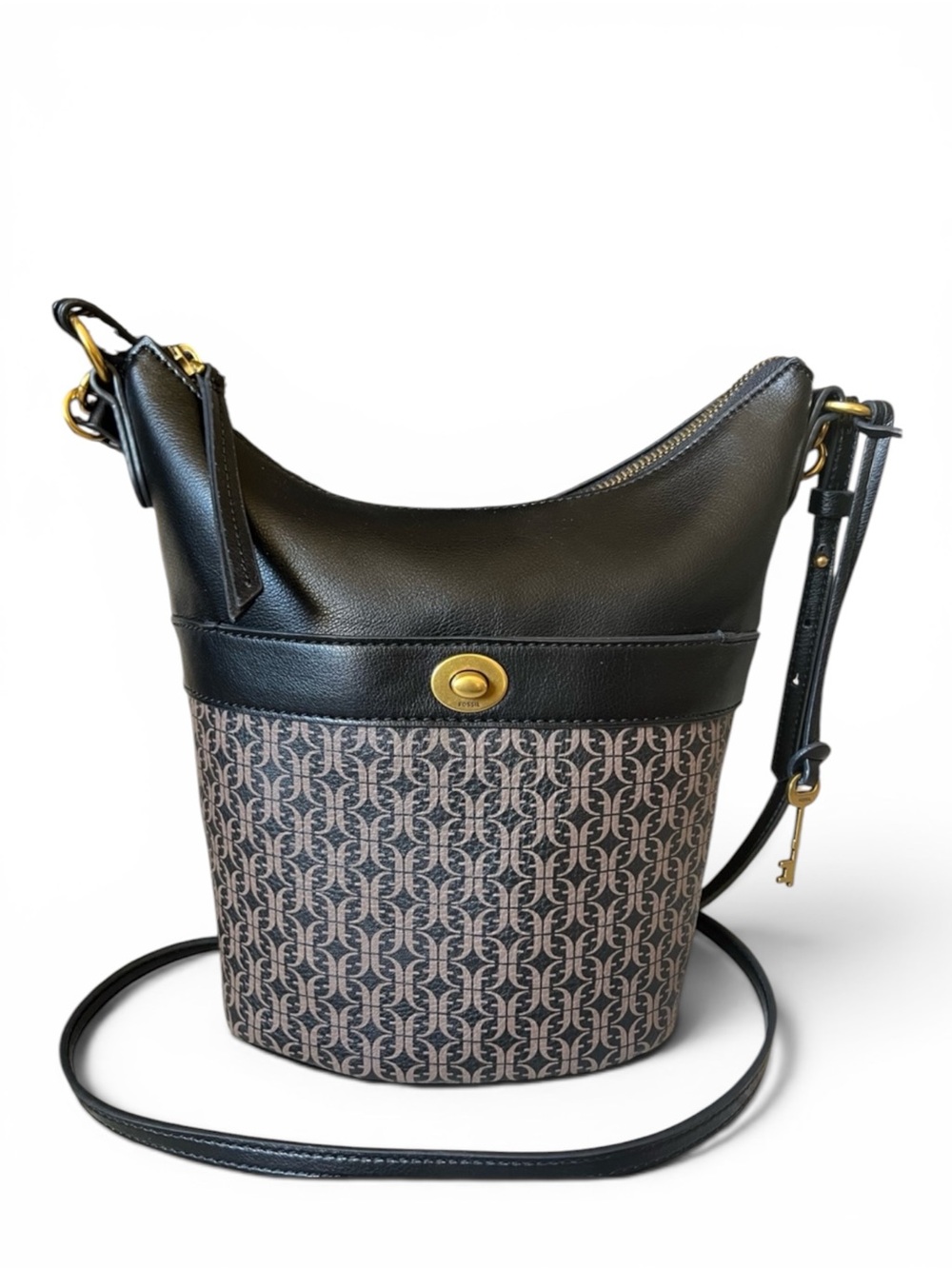 Fossil Talulla Hobo Black and Tan PVC Shoulder Crossbody Bag
